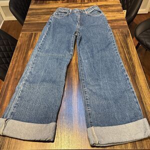 PILCRO High-Rise Wide-Leg Cuffed Jeans 3O Medium Wash Stretch Denim  EUC